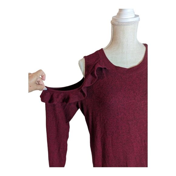 Seven7 Womens Cold Shoulder Sweater Maroon Red Large - Picture 3 of 4